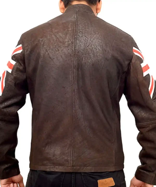 Union Jack UK Flag Logo Cafe Racer Leather Jacket