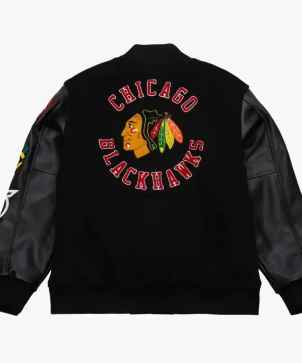 Chicago Blackhawks Black Out Team Logo Varsity Jacket