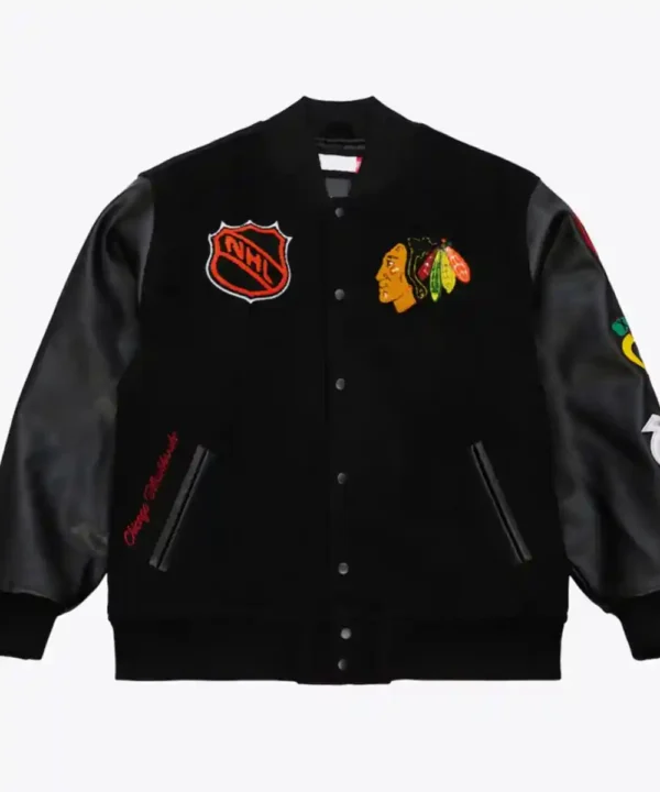 Chicago Blackhawks Black Out Team Logo Varsity Jacket