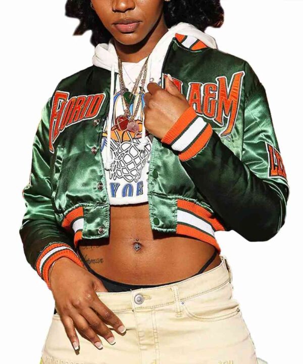 Women’s Florida A&M University Green Satin Jacket - Forever Jackets
