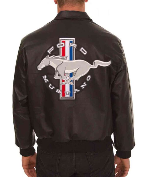 Embroidered Ford Mustang Bomber Black Leather Jacket - Forever Jackets