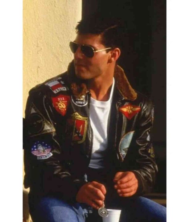 Top Gun Tom Cruise Bomber Leather Jacket with Removable Fur