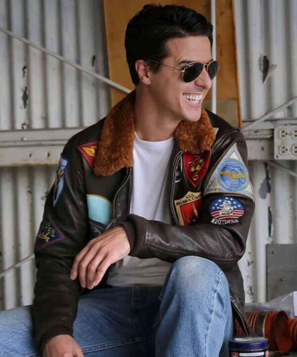 Top Gun Tom Cruise Bomber Leather Jacket with Removable Fur