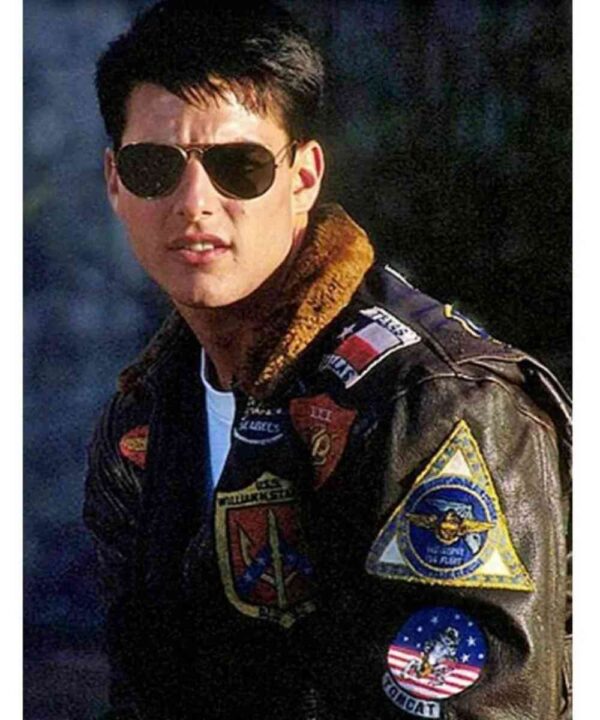 Top Gun Tom Cruise Bomber Leather Jacket with Removable Fur