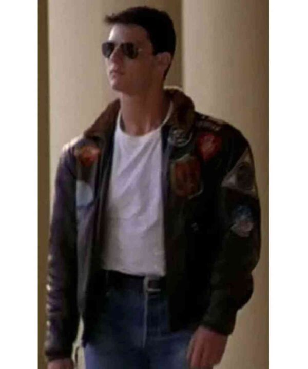 Top Gun Tom Cruise Bomber Leather Jacket with Removable Fur