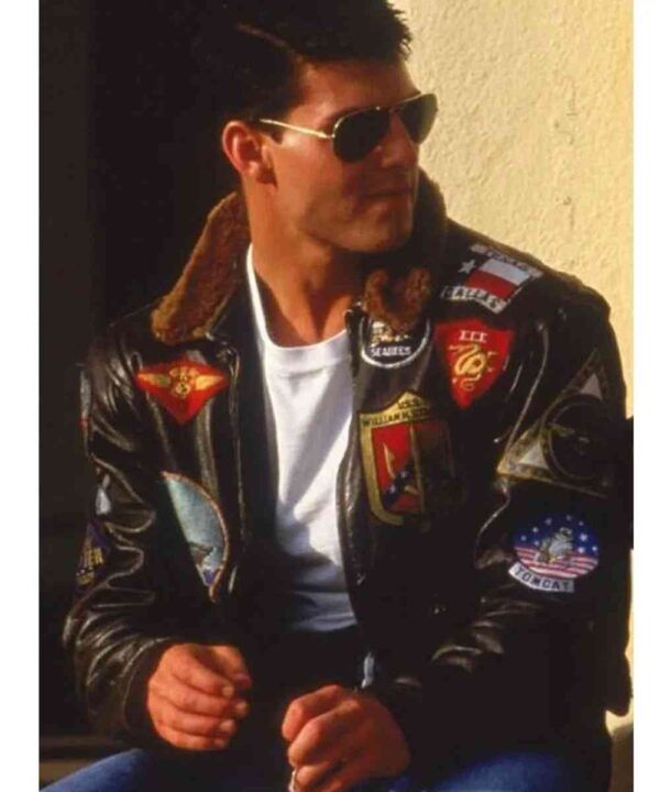 Top Gun Tom Cruise Bomber Leather Jacket with Removable Fur