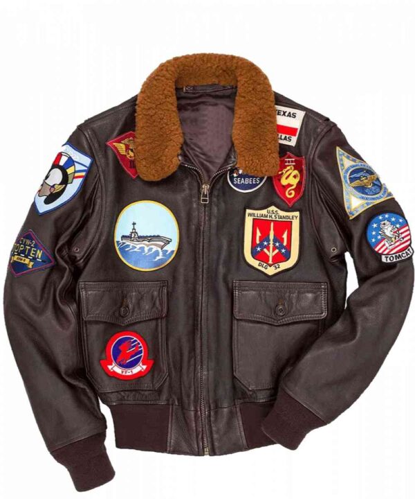 Top Gun Tom Cruise Bomber Leather Jacket with Removable Fur