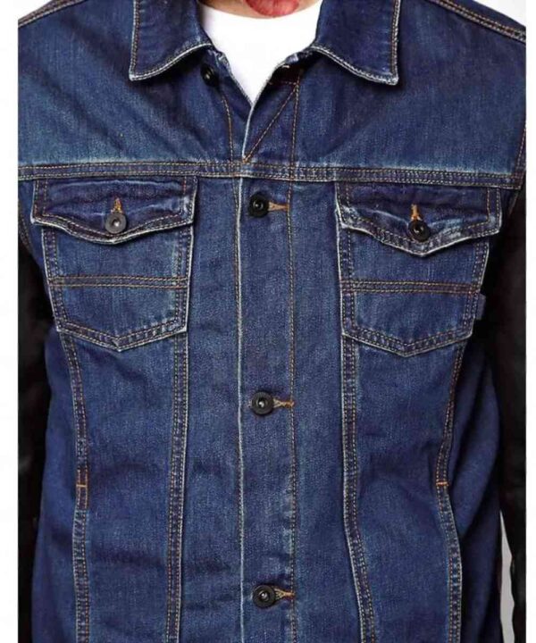 Men’s Denim Jacket with Leather Sleeves - Forever Jackets