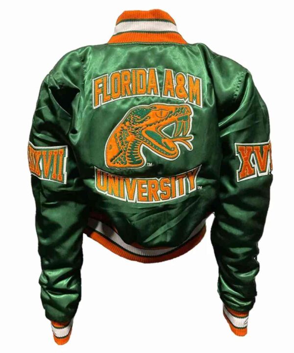 Women’s Florida A&M University Green Satin Jacket - Forever Jackets