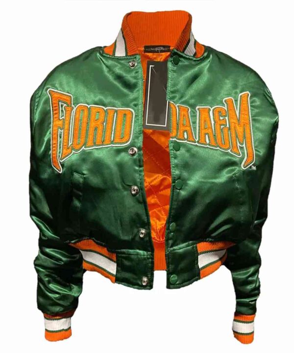 Women’s Florida A&M University Green Satin Jacket - Forever Jackets