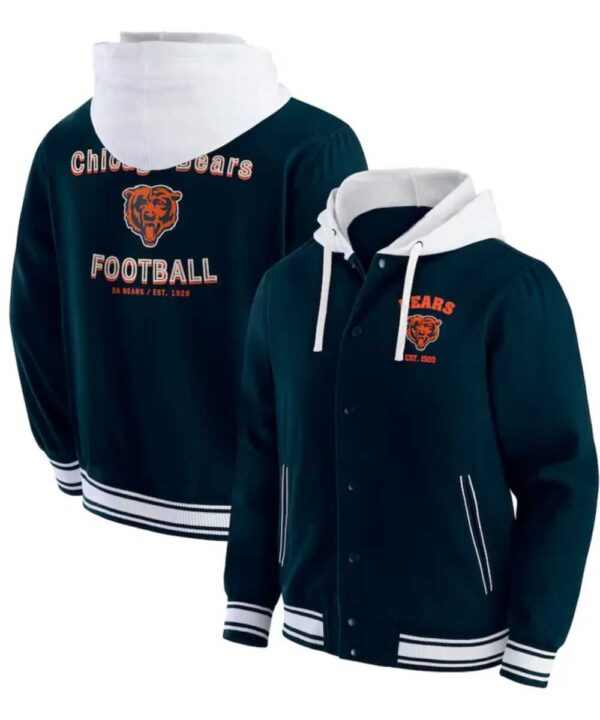 Chicago Bears Navy Cotton Hooded Jacket - Forever Jackets