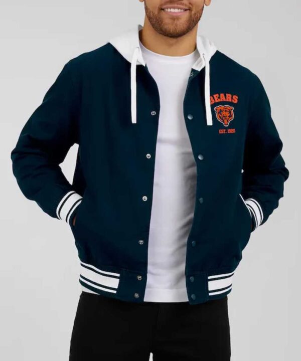 Chicago Bears Navy Cotton Hooded Jacket - Forever Jackets