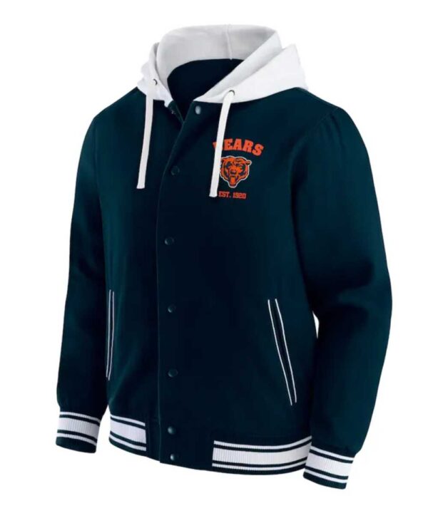 Chicago Bears Navy Cotton Hooded Jacket - Forever Jackets