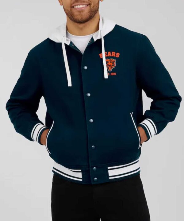 Chicago Bears Navy Cotton Hooded Jacket - Forever Jackets