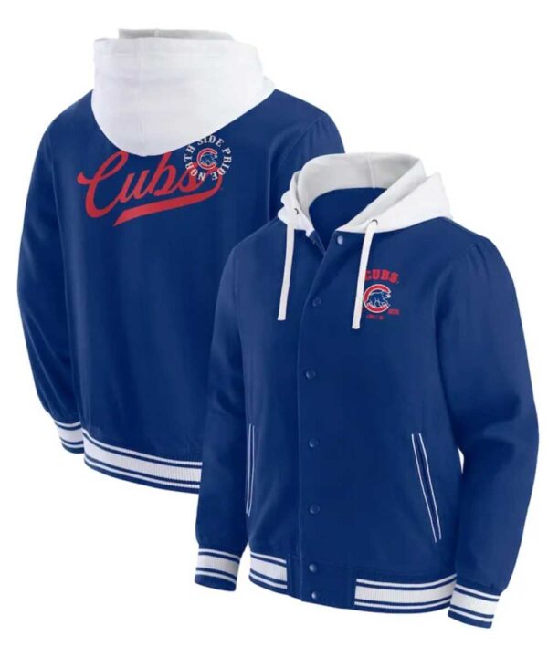 Chicago Cubs Royal Cotton Hooded Jacket - Forever Jackets