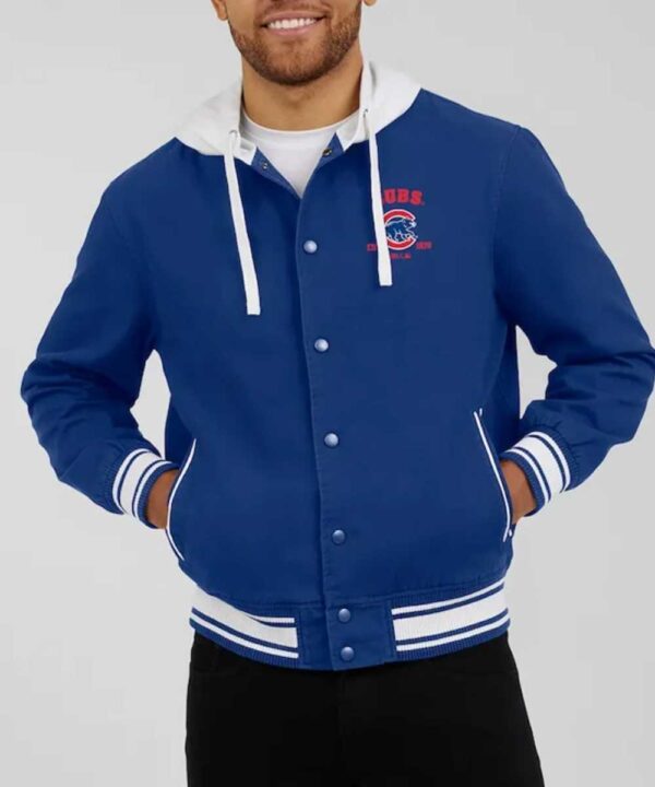 Chicago Cubs Royal Cotton Hooded Jacket - Forever Jackets