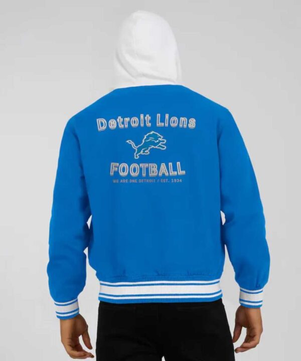 Detroit Lions Blue Cotton Hooded Jacket - Forever Jackets