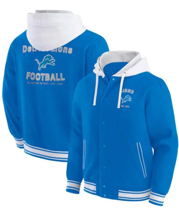 Detroit Lions Blue Cotton Hooded Jacket - Forever Jackets