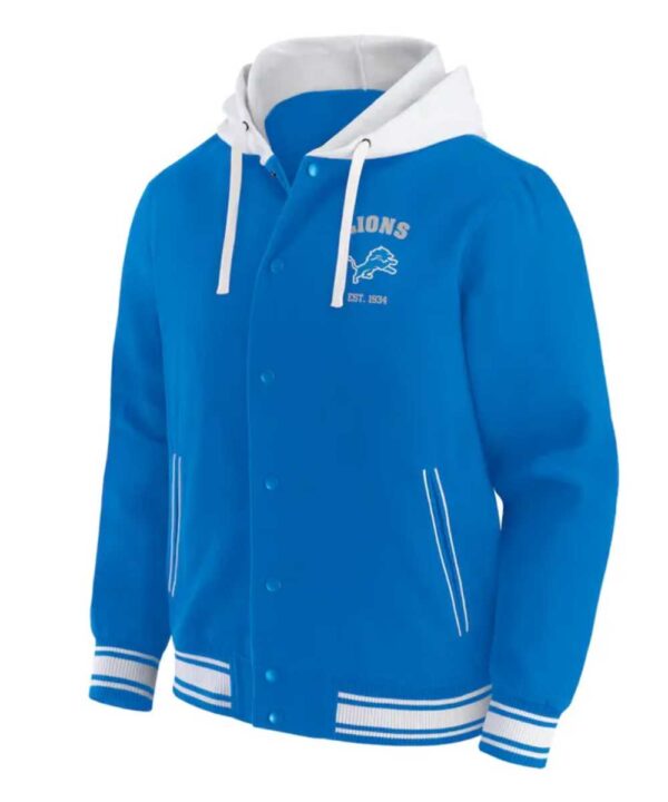 Detroit Lions Blue Cotton Hooded Jacket - Forever Jackets