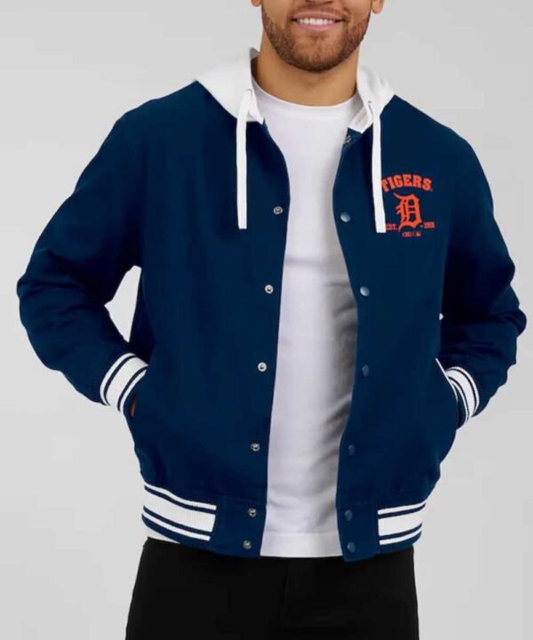 Detroit Tigers Navy Cotton Hooded Jacket - Forever Jackets