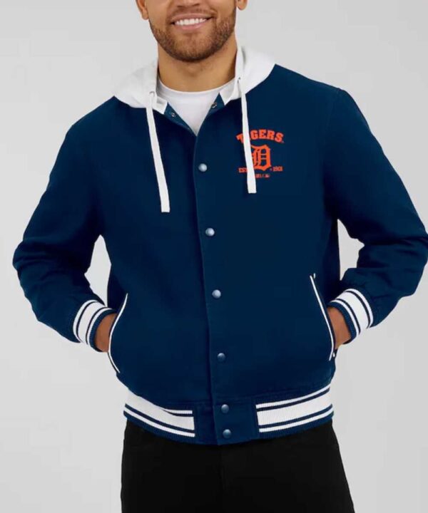 Detroit Tigers Navy Cotton Hooded Jacket - Forever Jackets