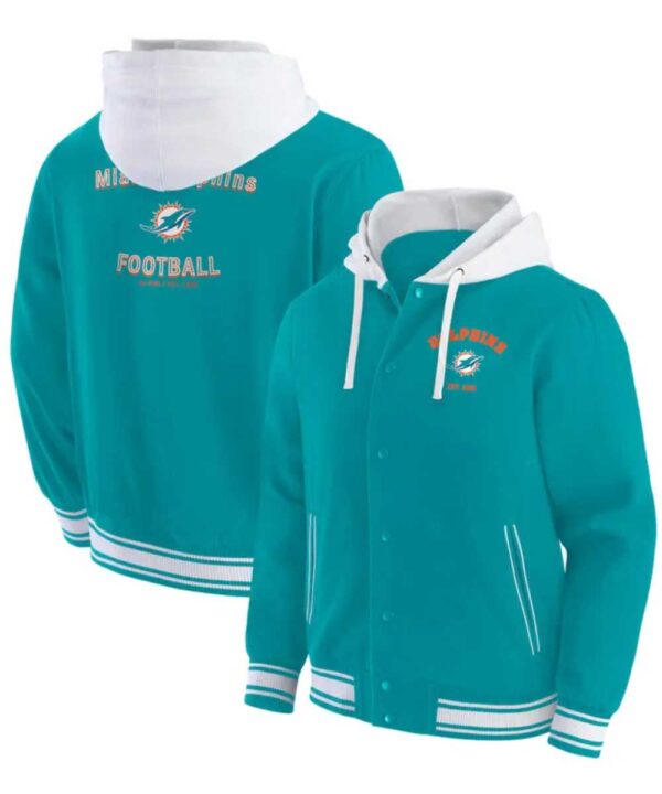 Miami Dolphins Aqua Cotton Hooded Jacket - Forever Jackets