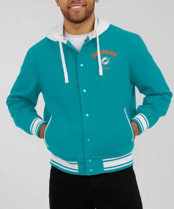 Miami Dolphins Aqua Cotton Hooded Jacket - Forever Jackets