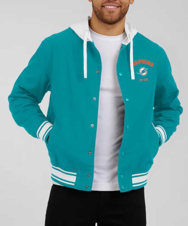 Miami Dolphins Aqua Cotton Hooded Jacket - Forever Jackets