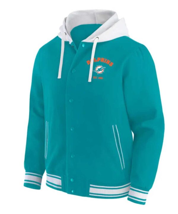 Miami Dolphins Aqua Cotton Hooded Jacket - Forever Jackets