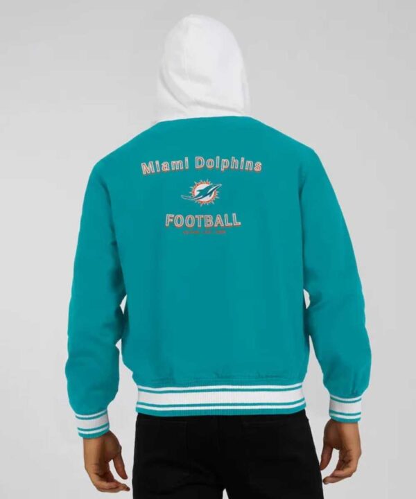 Miami Dolphins Aqua Cotton Hooded Jacket - Forever Jackets