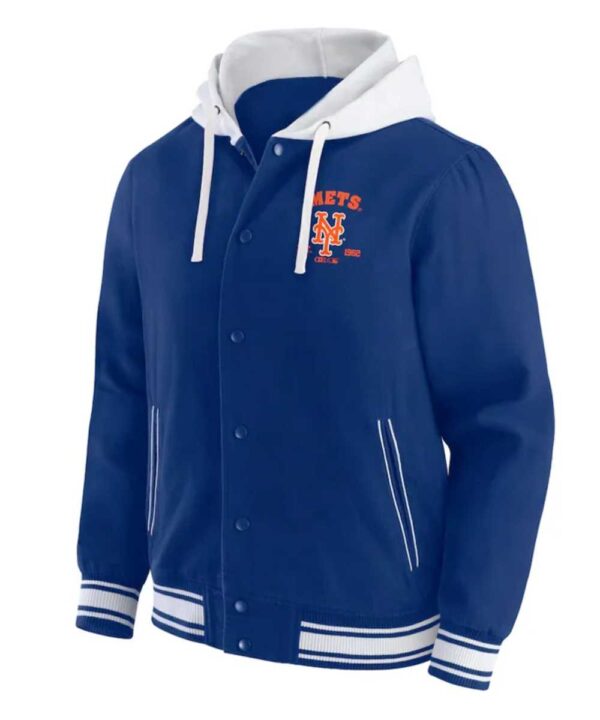NY Mets Royal Cotton Hooded Jacket - Forever Jackets