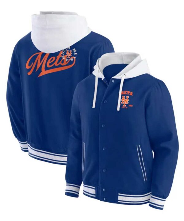 NY Mets Royal Cotton Hooded Jacket - Forever Jackets