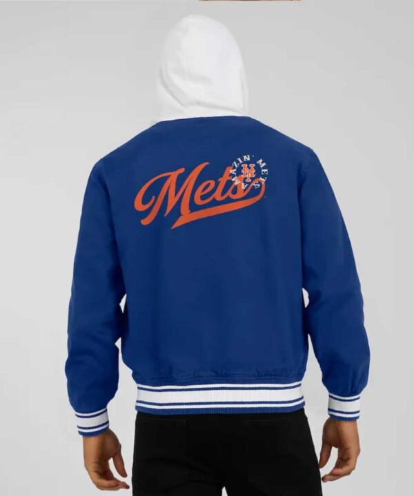 NY Mets Royal Cotton Hooded Jacket - Forever Jackets