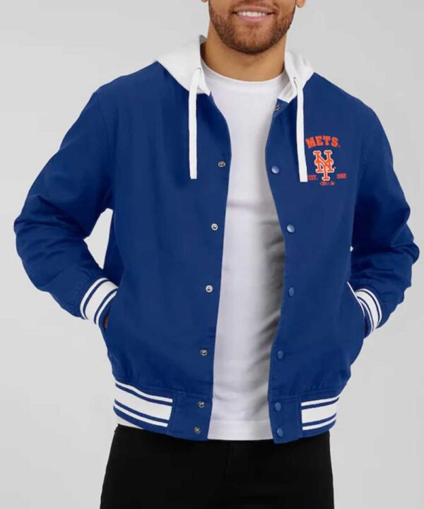 NY Mets Royal Cotton Hooded Jacket - Forever Jackets