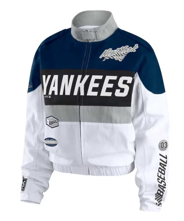 NY Yankees Racing NavyWhite Full-Zip Jacket - Forever Jackets