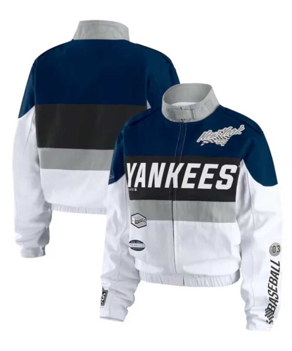 NY Yankees Racing NavyWhite Full-Zip Jacket - Forever Jackets
