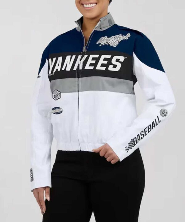 NY Yankees Racing NavyWhite Full-Zip Jacket - Forever Jackets