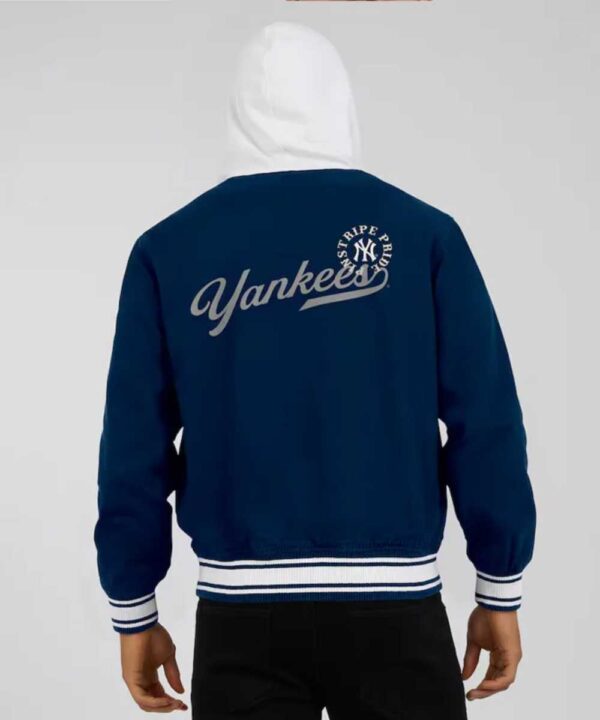 New York Yankees Navy Cotton Hooded Jacket - Forever Jackets