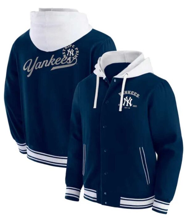New York Yankees Navy Cotton Hooded Jacket - Forever Jackets