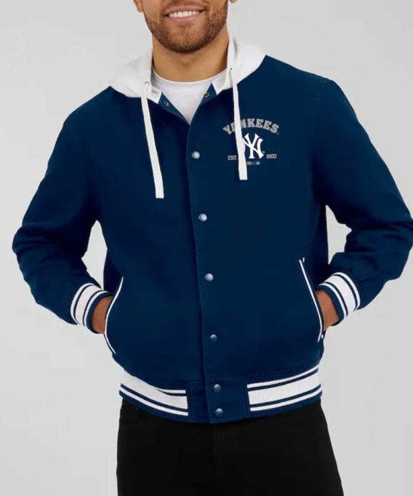 New York Yankees Navy Cotton Hooded Jacket - Forever Jackets