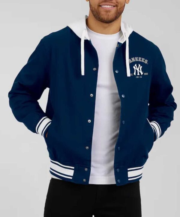 New York Yankees Navy Cotton Hooded Jacket - Forever Jackets
