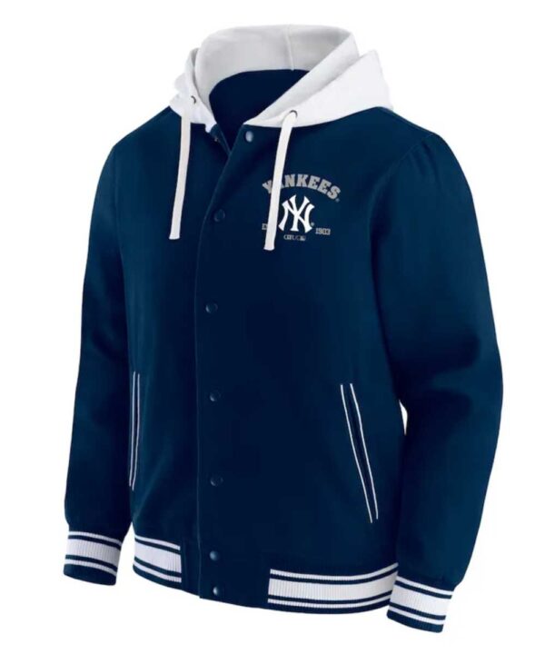 New York Yankees Navy Cotton Hooded Jacket - Forever Jackets