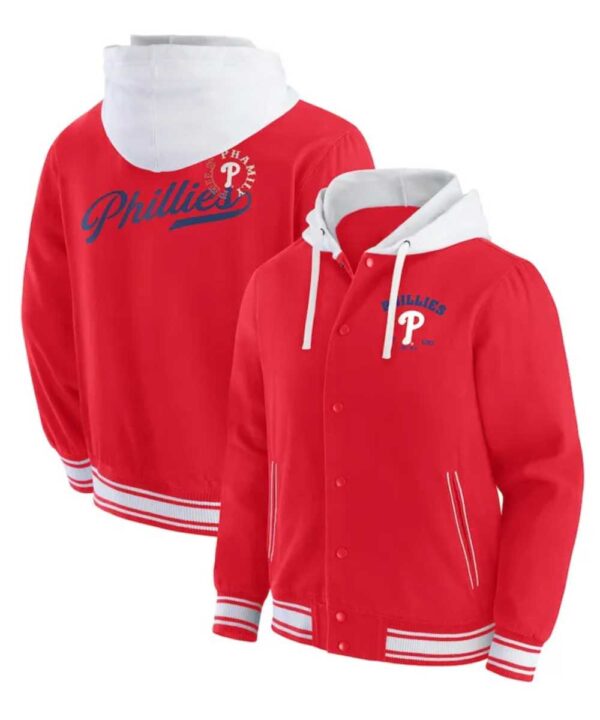 Philadelphia Phillies Red Cotton Hooded Jacket - Forever Jackets