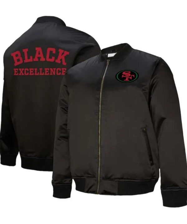 San Francisco 49ers Excellence Black Full-Zip Satin Jacket - Forever Jackets