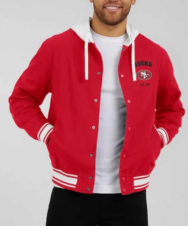 San Francisco 49ers Scarlet Cotton Hooded Jacket - Forever Jackets