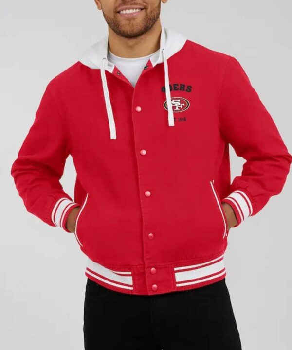 San Francisco 49ers Scarlet Cotton Hooded Jacket - Forever Jackets