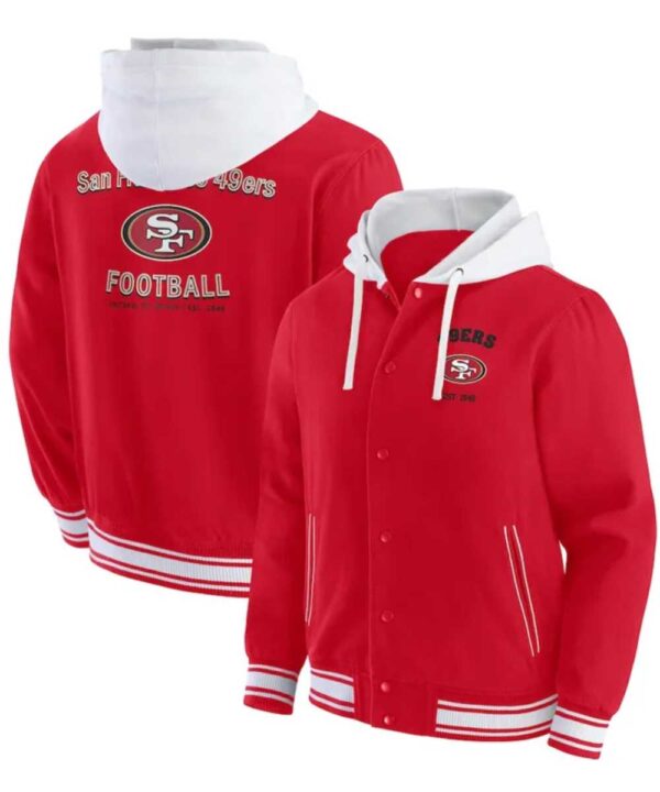 San Francisco 49ers Scarlet Cotton Hooded Jacket - Forever Jackets
