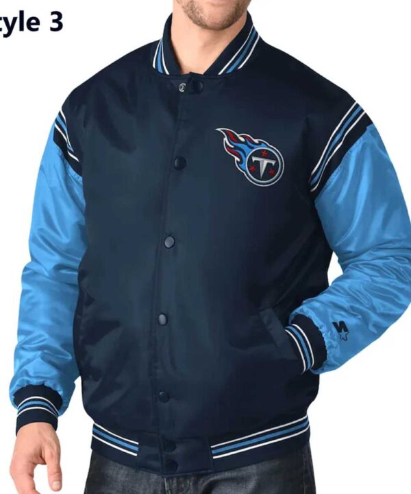 Striped Tennessee Titans Navy Blue Satin Jacket - Forever Jackets