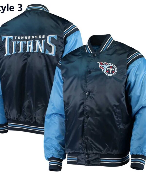 Striped Tennessee Titans Navy Blue Satin Jacket - Forever Jackets