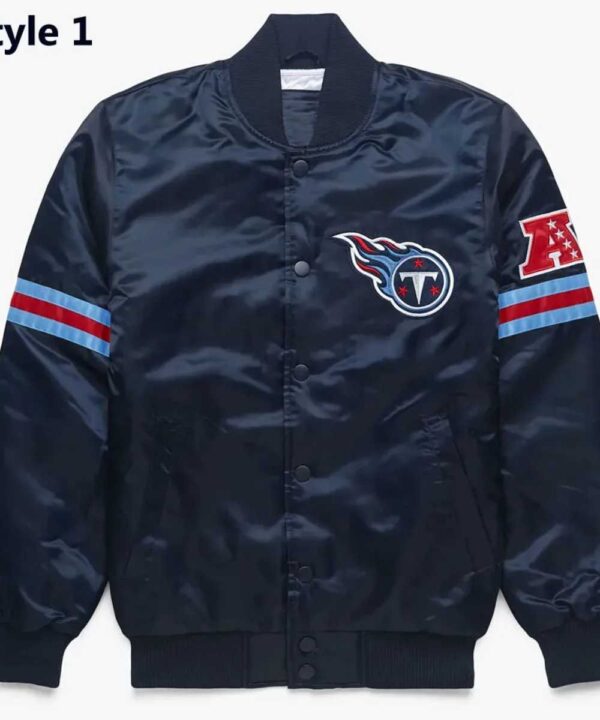 Striped Tennessee Titans Navy Blue Satin Jacket - Forever Jackets